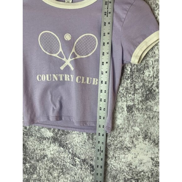 Full tilt Purple Country Club Tennis Graphic Tee Shirt T Top Blouse Cropped wome - Picture 5 of 8